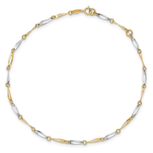 2.2mm 14k Two Tone Gold Polished Link Anklet, 9.5-10.5 Inch - Picture 2 of 5